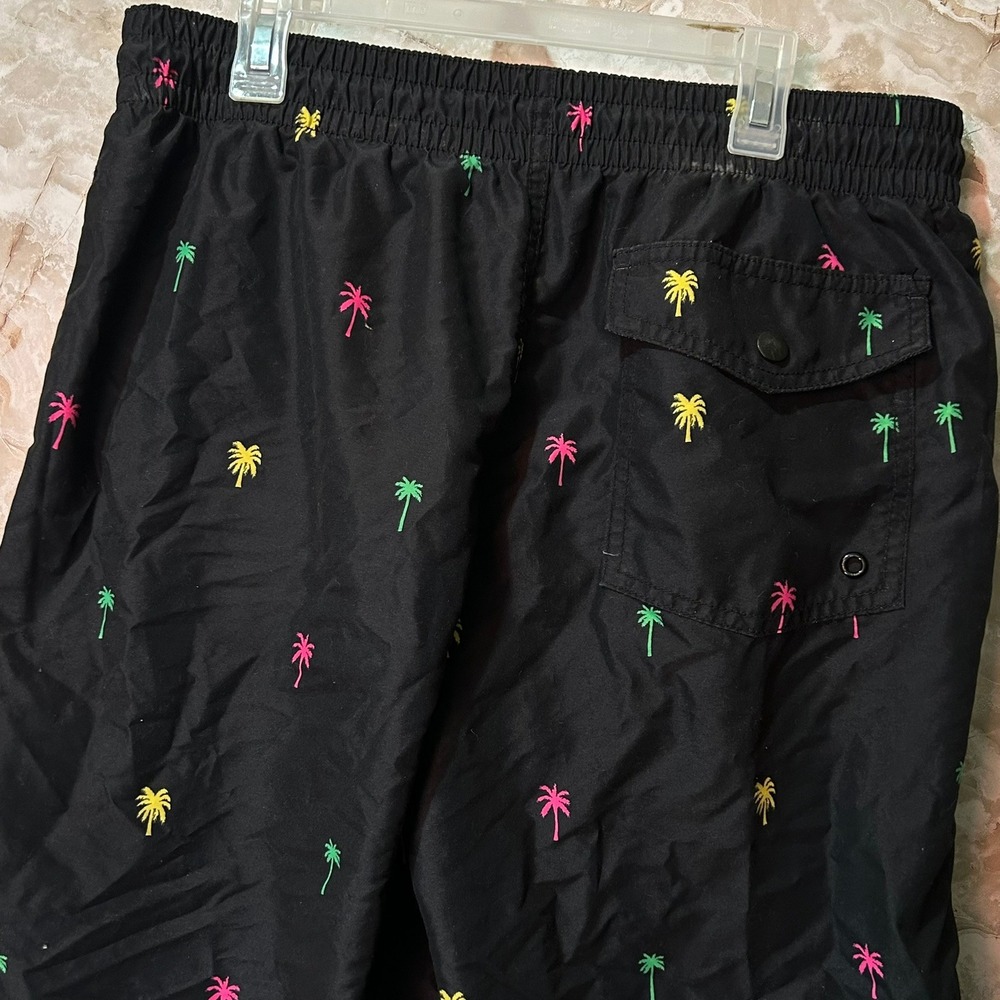 Old Navy Men's Black Palm Tree Swim Trunks Shorts Size Medium Elastic Drawstring - Picture 3 of 8